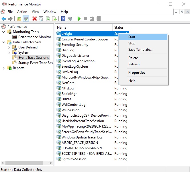 Performance Monitor - run Data Collector Set