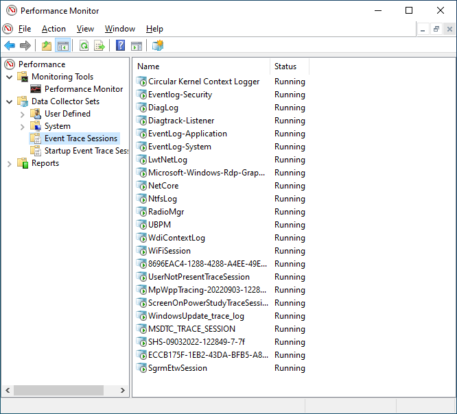 Performance Monitor - select Event Trace Sessions