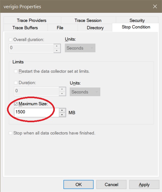 Performance Monitor - Data Collector Set - Stop Condition