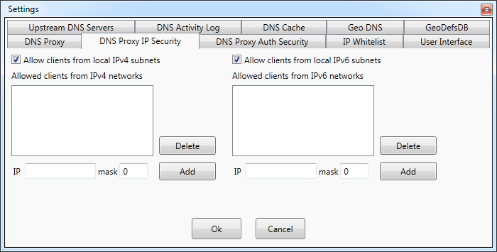Settings for IP security of DNS proxy server