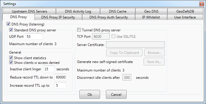 Settings for DNS proxy server