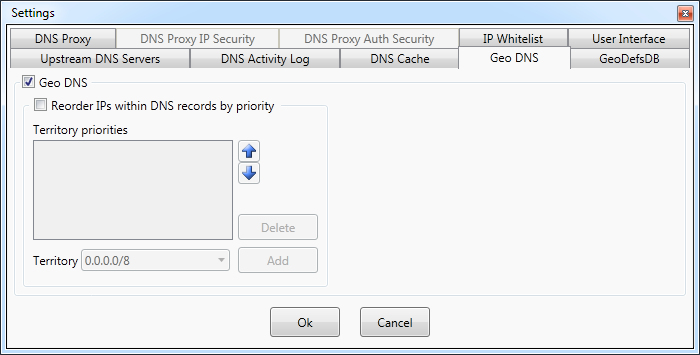 Settings for geographical DNS