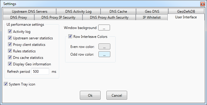 Settings for user interface