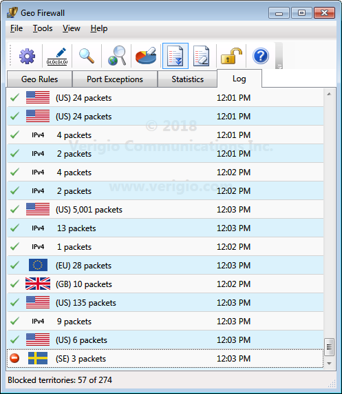 Geo Firewall - Activity log