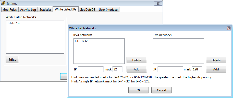 Geo Firewall settings for IP whitelist