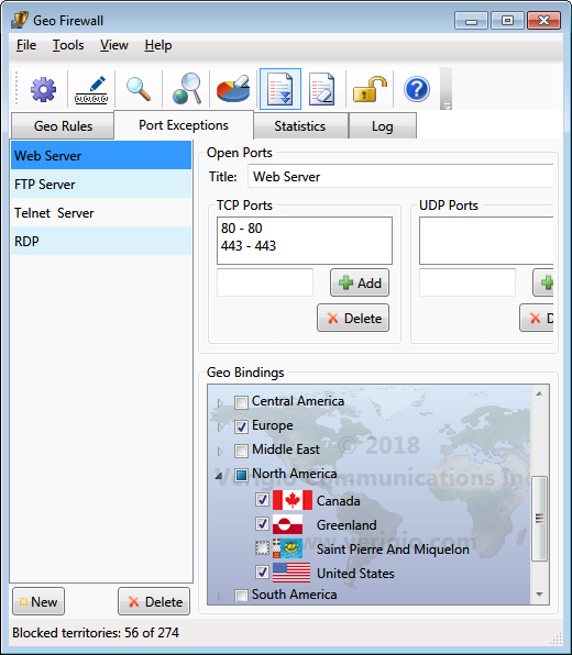 Geo Firewall open port exceptions