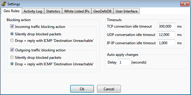 Geo Firewall settings for geographical rules