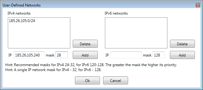Geo Router Edit User-Defined networks dialog