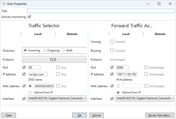 Multi Port Forwarder - rule properties
