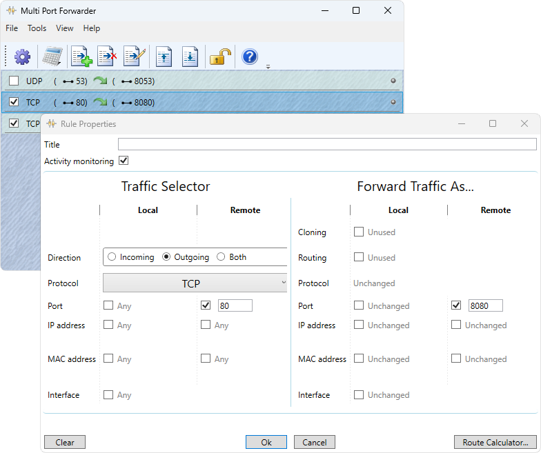 Multi Port Forwarder - rule properties