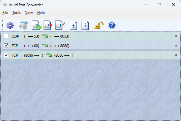 Multi Port Forwarder rules list