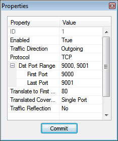 port forwarding rule properties