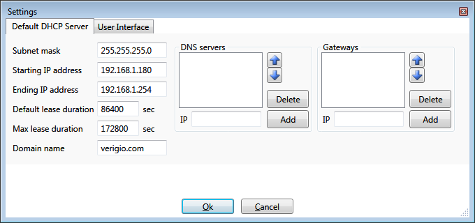 network hub default DHCP server settings